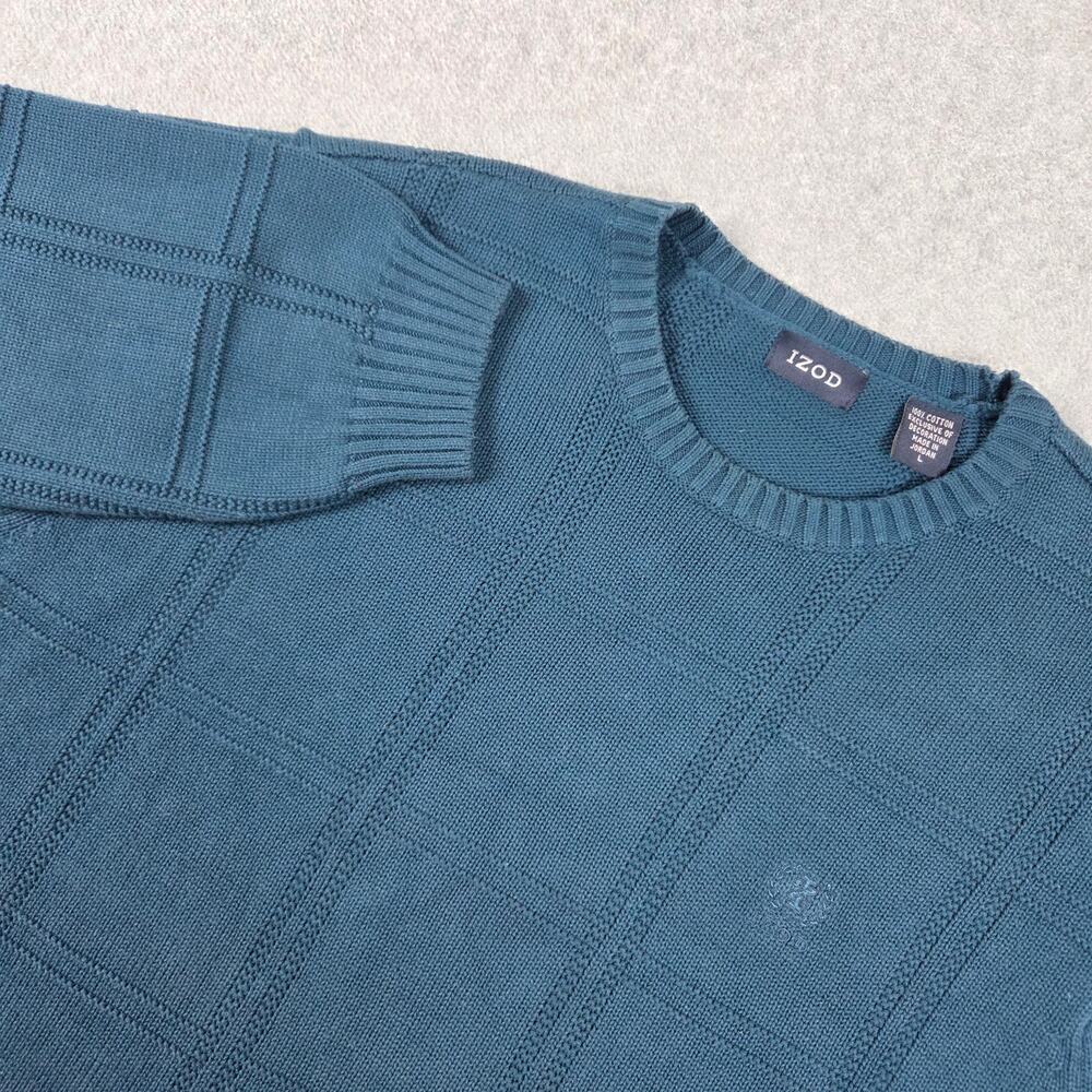 IZOD Mens Large Teal Blue Geometric Knit Crewneck Sweater